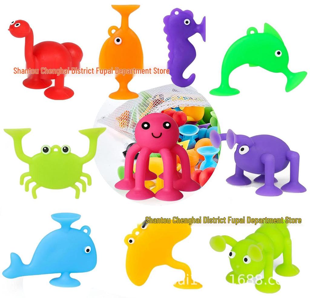 Colorful Sea-Themed Suction Cup Bath Toys Set for Kids