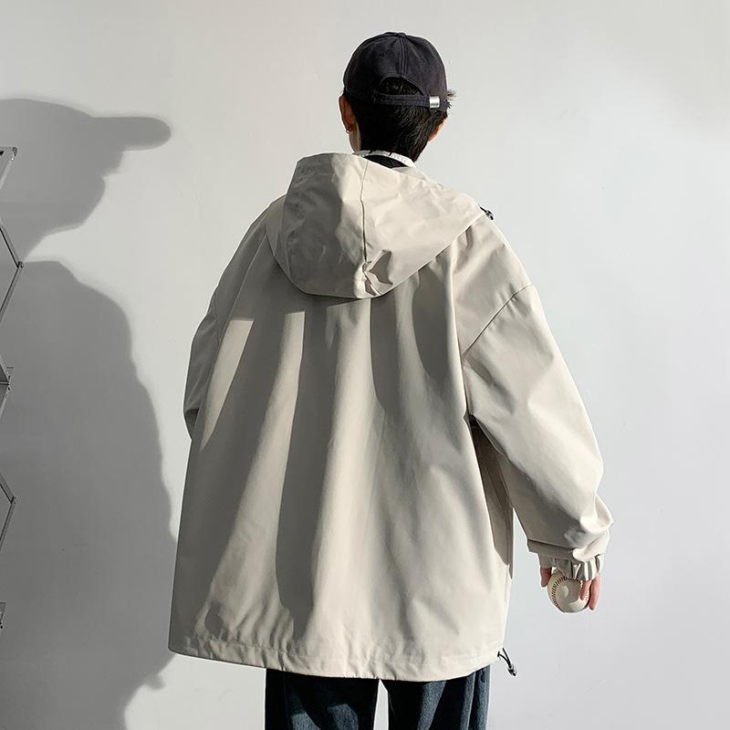 Autumn Hooded Jacket Teenager Male Student Loose Zipper Workwear Jacket Simple Outdoor Casual Jacket