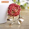 Blucome Full Austrian Crystal Blue Rose Flower Brooches Gold-color Coat Collar Plant Brooch Wedding Boutonniere Pullover Pins