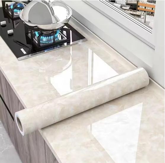 Marble Self-Adhesive Film - Water/Oil Resistant PVC Wallpaper for Kitchen Backsplash & Countertops - Peel & Stick