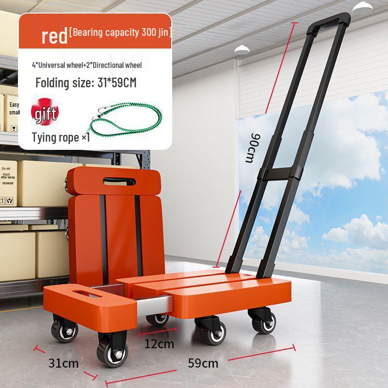 Foldable Retractable Pushcart: Portable Flatbed Cart with Drawbar for Hauling and Moving Goods.