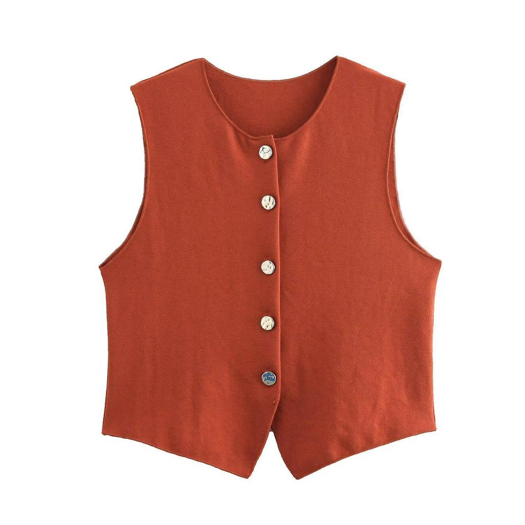 Conjunto de Chaleco de Punto y Falda Midi de Estilo Europeo y Americano para Mujer Otoño 2024 con Adornos de Botones