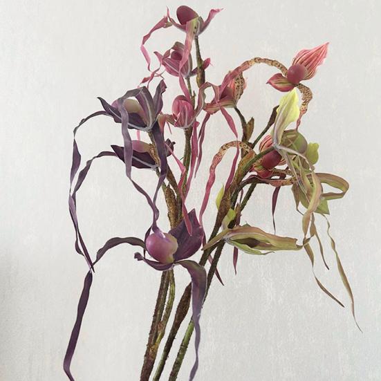 Artificial Flower Paphiopedilum Realistic Silk Plastic Petals Flexible Stems Long-Lasting No Watering Fake Orchid Home Decor