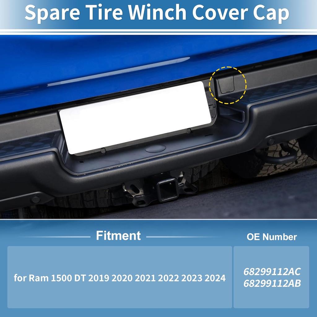 Motoforti Spare Tire Winch Cover for Ram 1500 DT 2019 2020 2021 2022 2023 2024 New Body Style Rear Bumper Cover Cap No.68299112AC/68299112AB