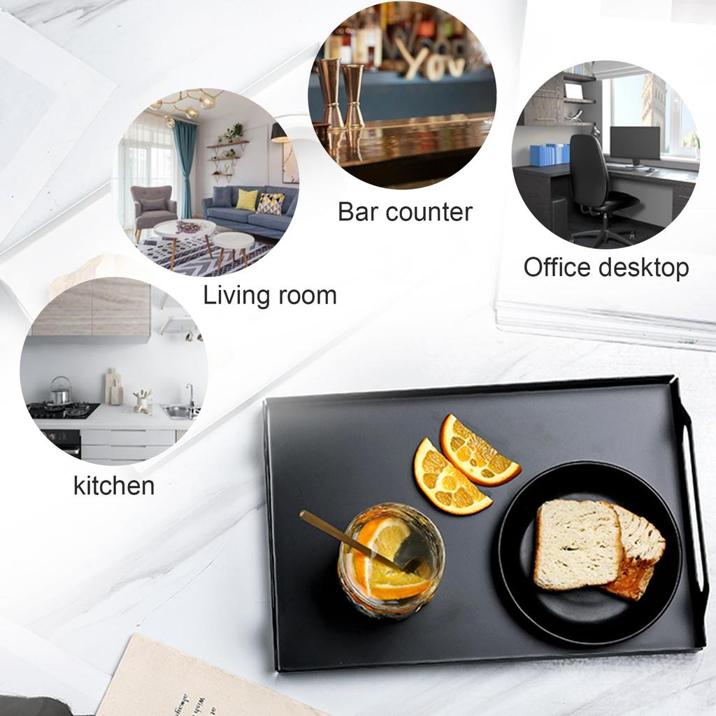 VANRA Metall Serviertablett mit Griff, Rechteckig, Dekoratives Frühstückstablett für Kaffee und Tee, Café oder Heimgebrauch (Schwarz)