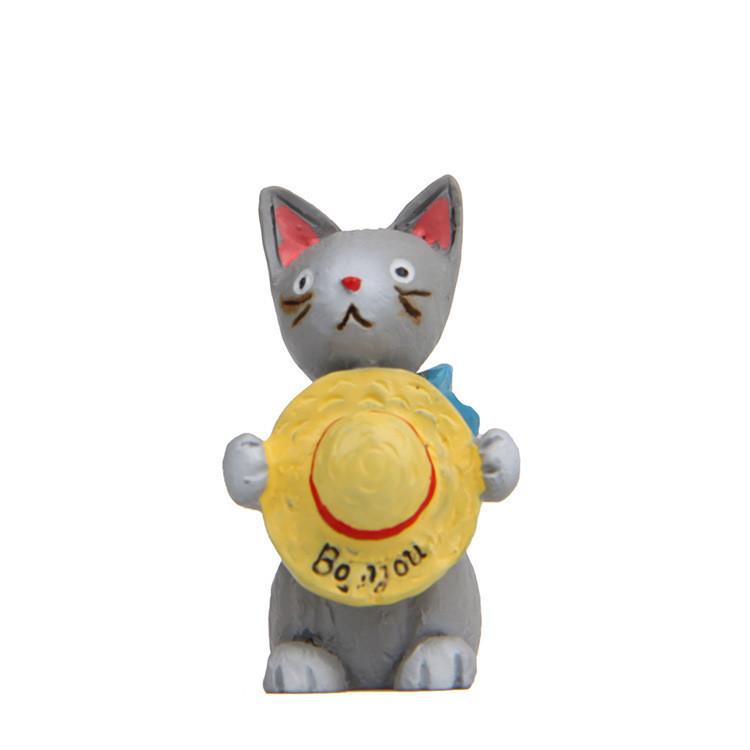 Resin Cat Standing Holding Straw Hat Ornament For Home And Props Photography