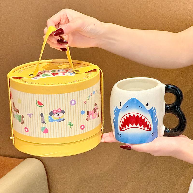 Shark ceramic mug cute girl birthday gift water cup office breakfast coffee cup girlfriend souvenir