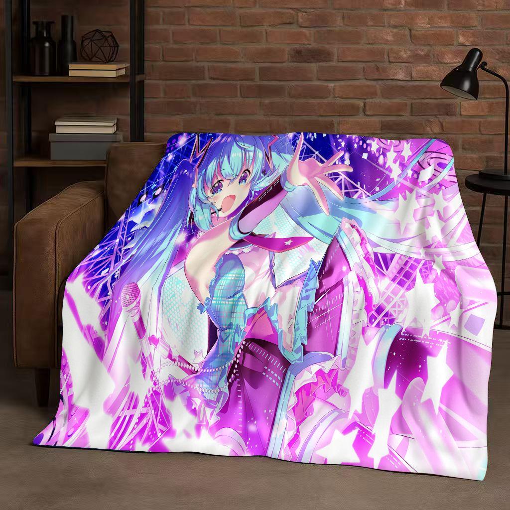 Manta de Franela Kawaii 3D de M MIKU, Dibujo Animado Musical para Niña, Manta de Felpa Ultra Suave y Cálida para Hogar, Dormitorio, Cama, Sofá, Regalo para Niños