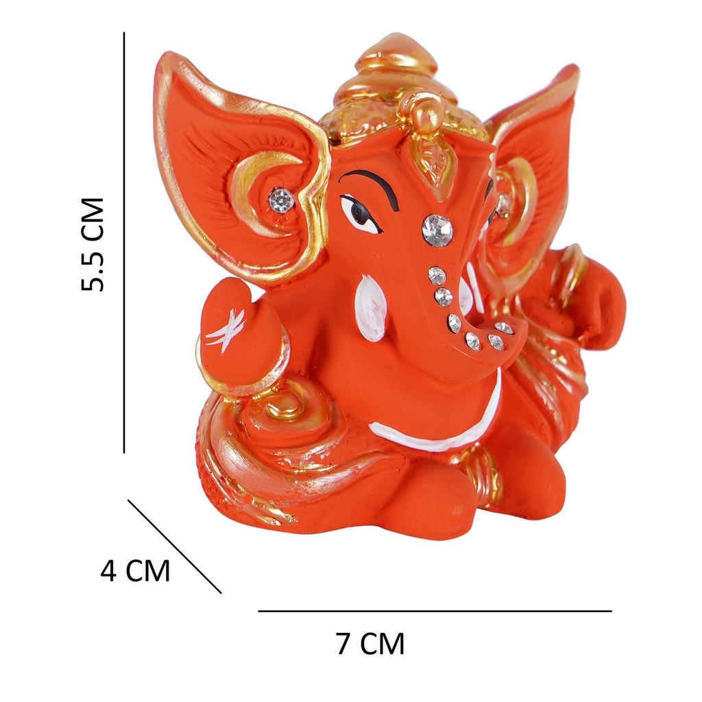 CRAFTAM Orange Ganesha Idol for Car Dashboard , Ganpati Bappa Murti Mini Statue, for Home Car Decor (7×4×5.5 Cm)