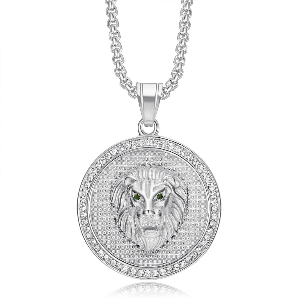 Europe, America, Jewelry, Gold-plated Diamond Round Brand Lion Head Pendant Fashionable and Exquisite Men's and Women's Jewelry Accessories