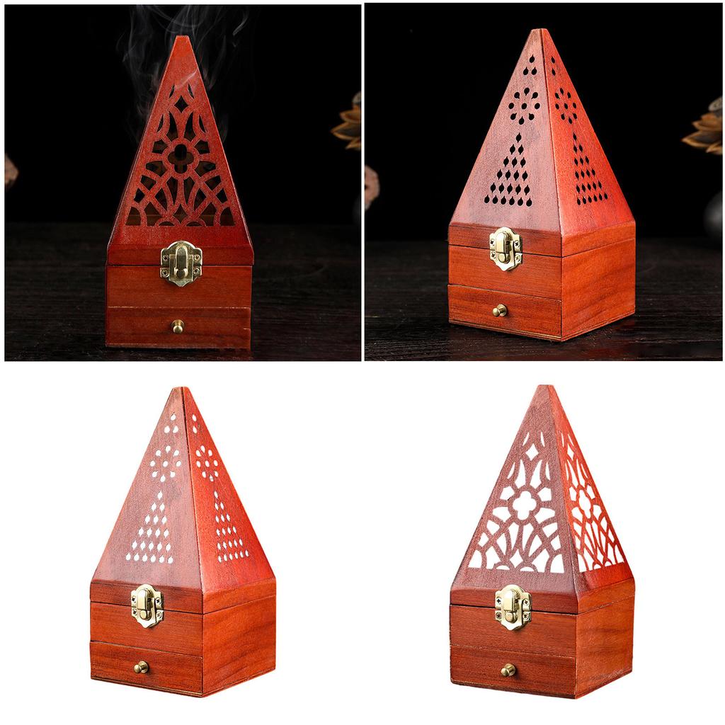 Handmade Scented Diffuser Wood Box Pyramid Shape Fragrant Ornament with Drawer For Home Decoration