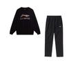 Li Ning Football Series Colorful Logo Print Versatile Round Neck Pullover Casual Sports Suit Unisex Suit Black AWDRB35-1+AYKT413-1