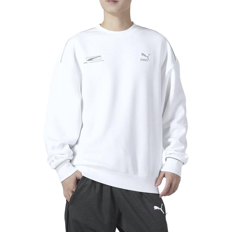 Puma Solid Color Casual Crew Neck Loose Sweatshirt Unisex Sweatshirt White 625075-02