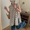 Neuer Stil Sommer Polka Dot Flatterärmel Hemd Damen Locker Mittellang Rundhals Design Sensation Kleines Publikum Schlitz Top
