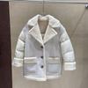 New European winter fashion loose thickened fur splicing lamb wool suit collar down jacket women
