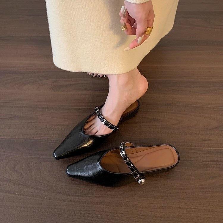 Inner heightening shoes Mary Jane half slippers silver single shoes spring and summer one-pedal women's shoes bag head cool slippers