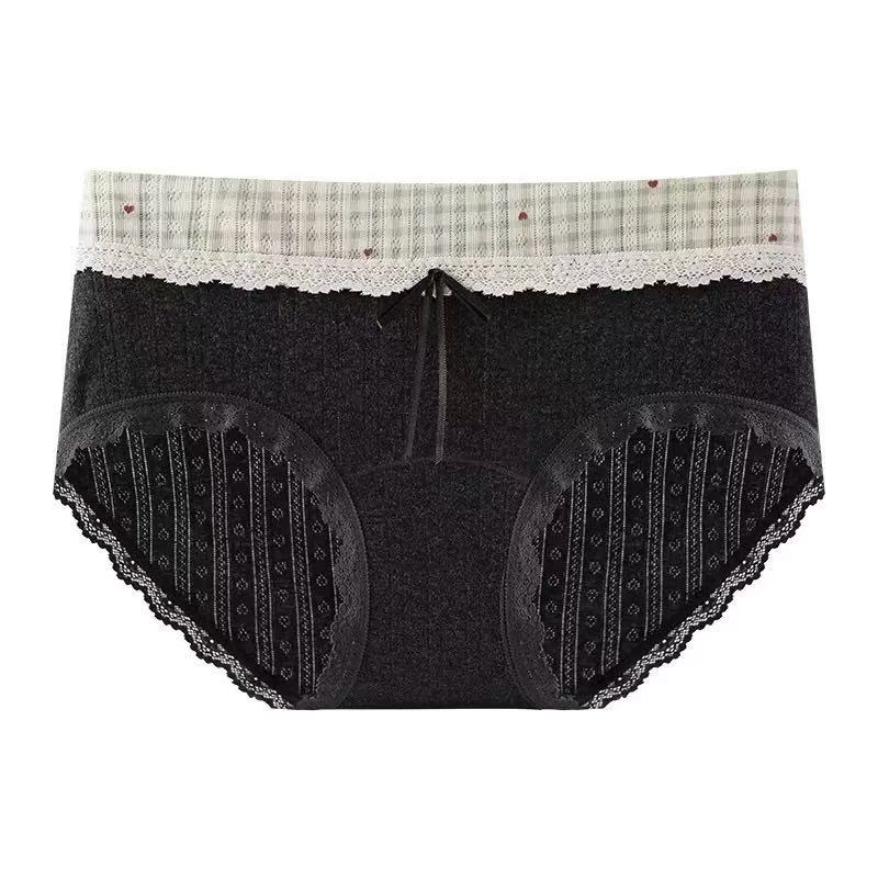 

Женские большие размеры Милые Загородные Жаккардовые Кружевные Эластичные Расширенные Средняя Талия Треугольные Трусики L серый/чёрный