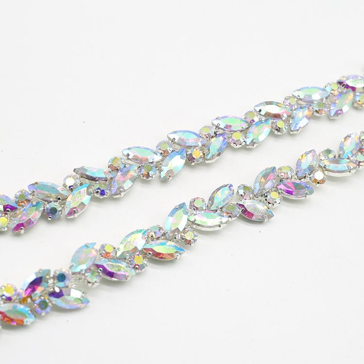 Wonderful Design Rhinestone Flower Chain Trim Sew on Horse Eye Crystal Glass Ribbon Applique Trim Sew on Clothes Bag Accessories