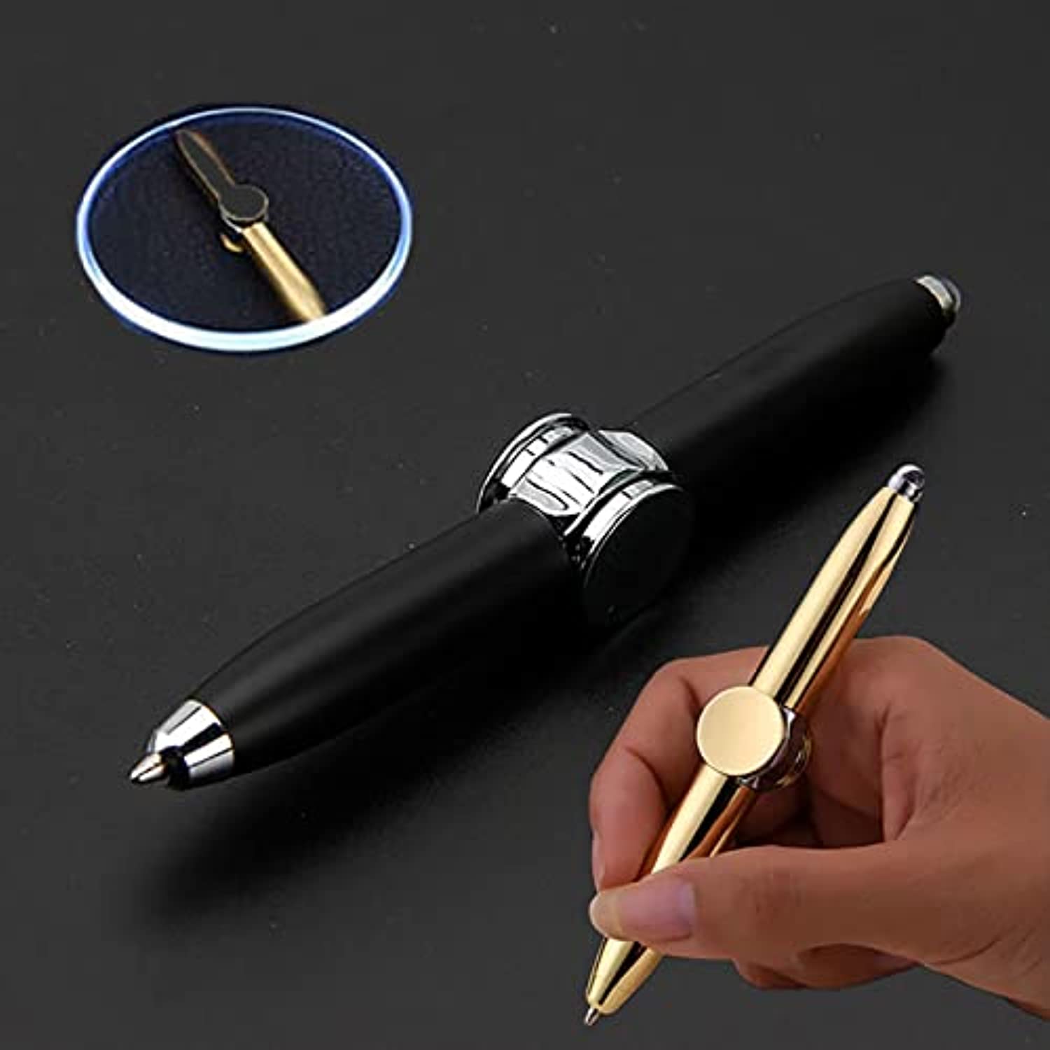 

Спиннер с гироскопической ручкой и подсветкой, вращающаяся ручка со светодиодной подсветкой и шариковой ручкой с уменьшением размера 10.3*1.1cm матовый черный