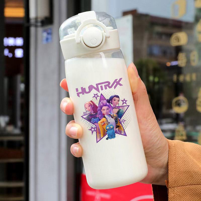 KPop Demon Hunters Sports Transparent Water Bottle Portable Gym Travel Clear Leakproof Drinking Frosted 400ml Play Entertaining Safe Kid Friendly Fun
