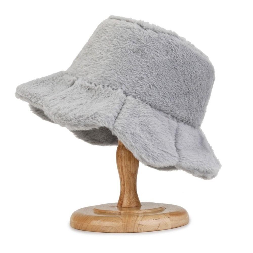 Cold -proof Faux Fur Bucket Hat Warmer Winter Panama Hat Simple Plush Fisherman Hat Shopping