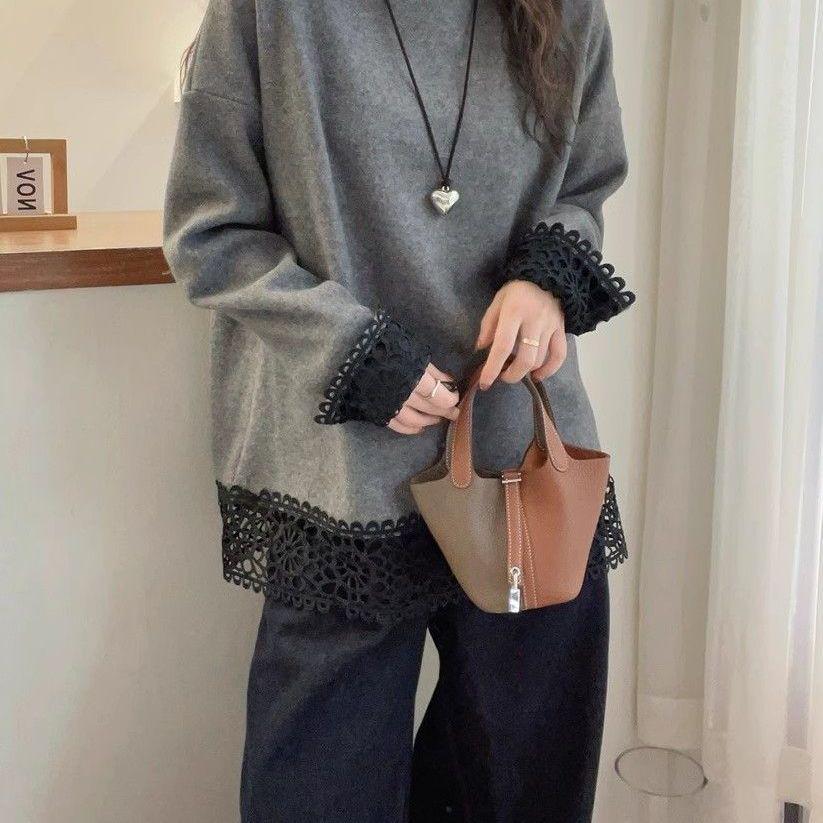 Plus Size Women's Velvet Lace Patchwork Long Sleeve Slimming Autumn/Winter Base Layer Inner Top