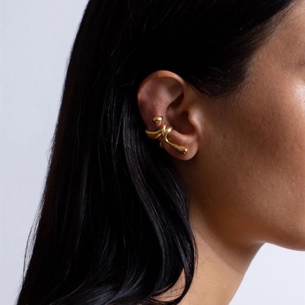 18K Gold Plated Geometric Ear Cuff - No Piercing, French Style, Right Ear Earring for Women