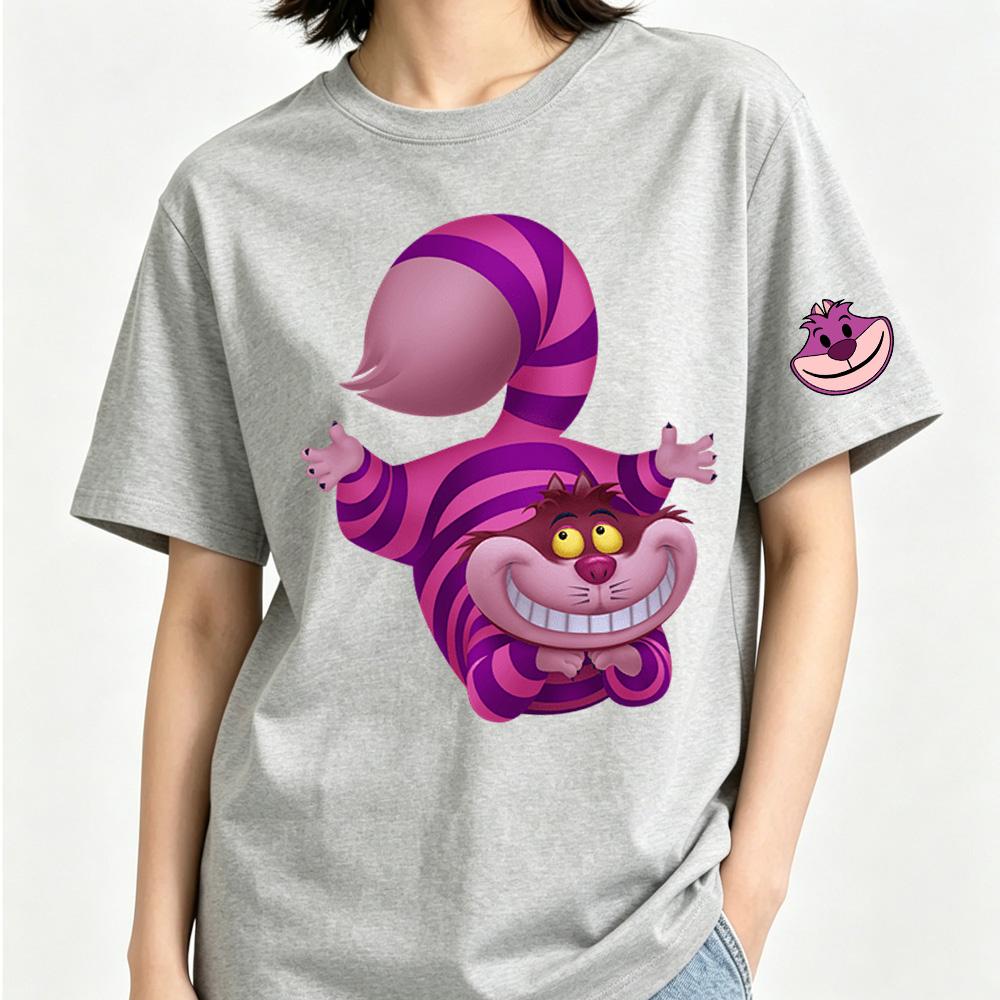 Alice's Adventures In Wonderland Cheshire Cat Anime Cartoon 2026 Newest Trend Harajuku Men and Women Fashion Casual Cotton T-shirt
