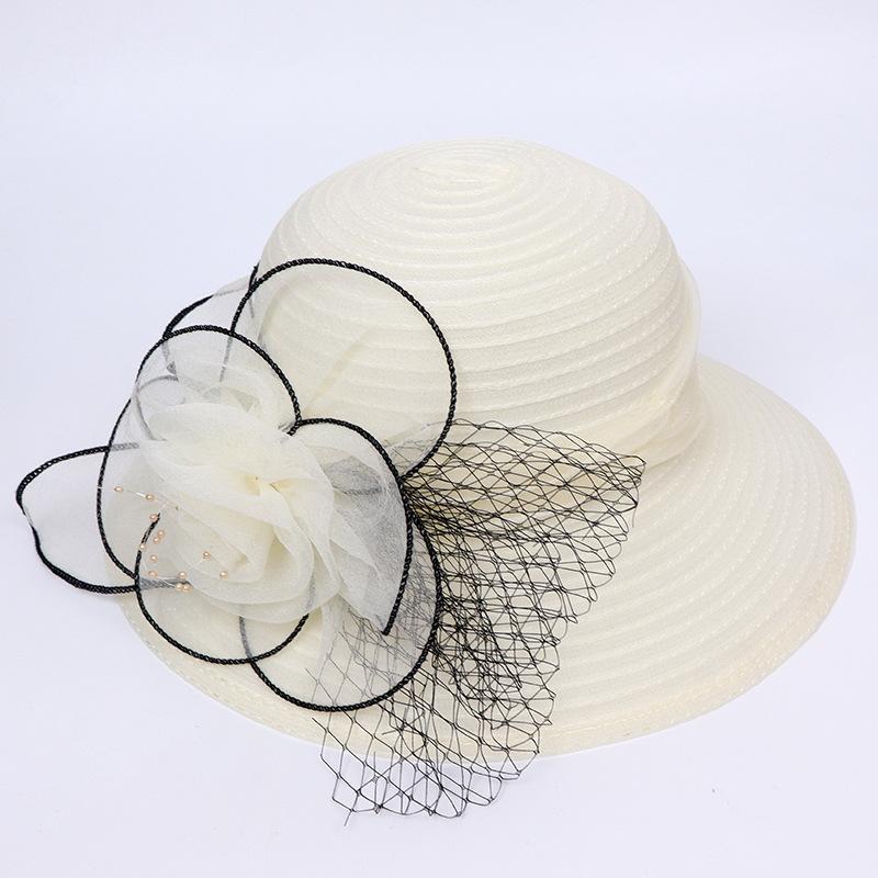 Ladies sun hat spring mesh exquisite handmade big flower top hat summer sun hat retro outdoor gauze hat