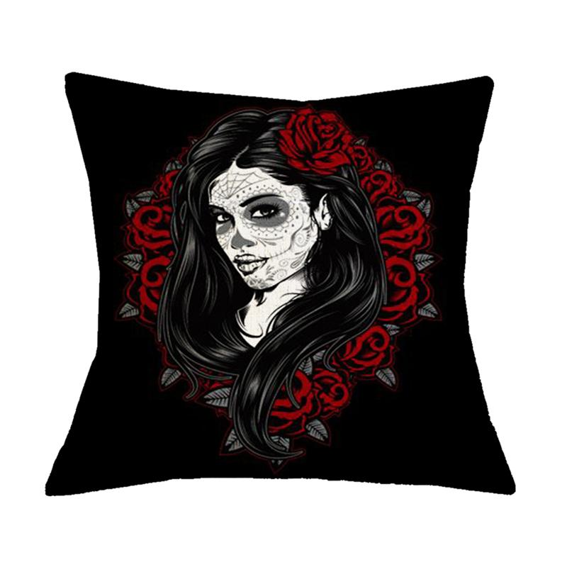 Undead Flower Skeleton Print Pattern Cushion Cover for Home Living Room Sofa Decoration Square Pillow Cover