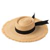 Spring and summer new ring flat top bow streamer raffia big eaves hat women's sunshade rough edge beach straw hat