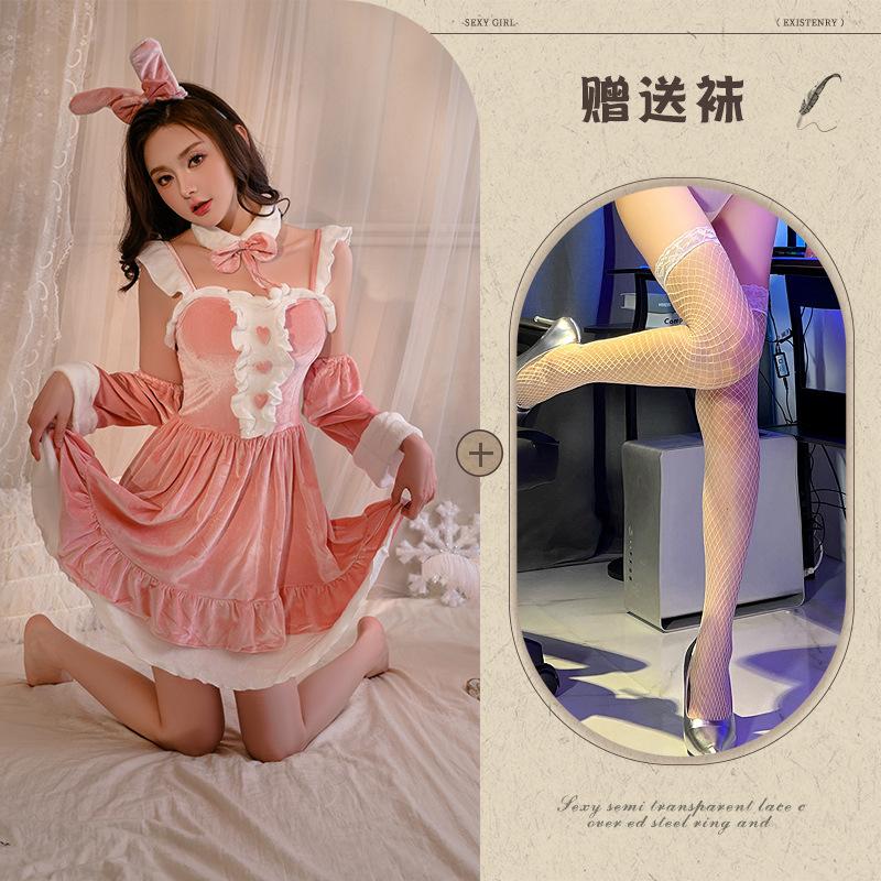 Love Adult Christmas Dress Female Cute Velvet Bunny Stage Performance Dress Up Holiday Party Dress Up Suit