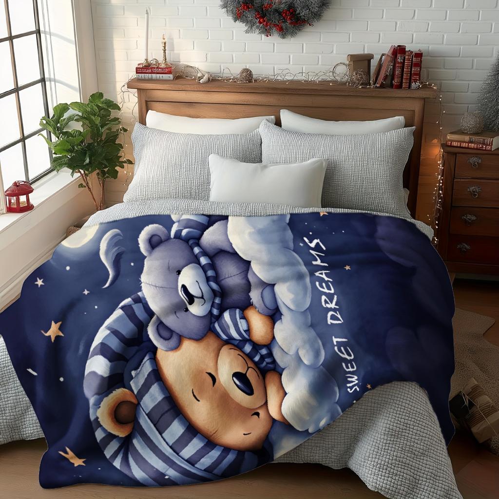 Teddy Bear Star Cloud Flannel Blanket Soft Polyester All Season for Home Camping Travel, Birthday & Anniversary Gift