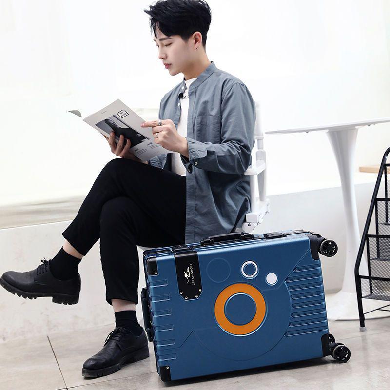 Aluminum Frame Leather Suitcase 20"/28" with Universal Wheels for Men, Women, Students