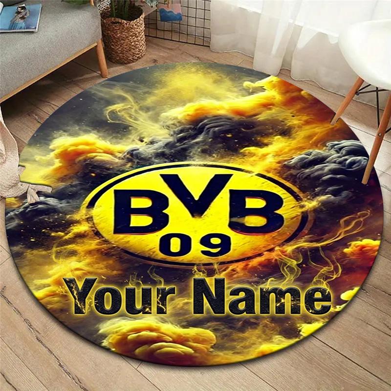 Bvb Fan Gear Custom Name Round Area Rug Carpet Rug For Living Room Bedroom Sofa Playroom Decor Nonslip Floor Mat