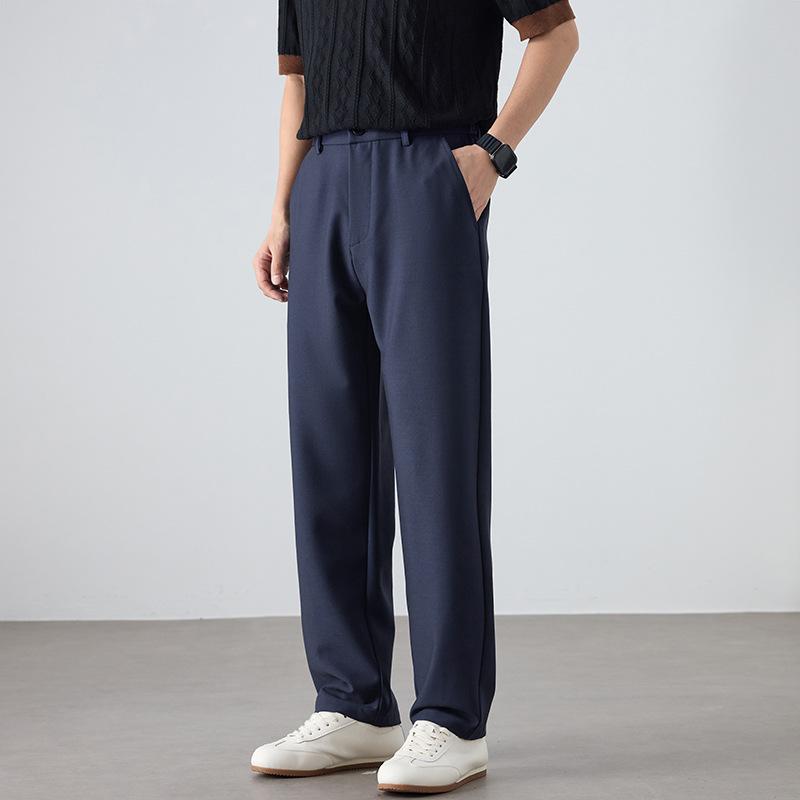 Spring and Summer Knitted Casual Pants Men's Lyocell Solid Color Loose Small Straight Pants Men's Wool-blend Commuter Pants