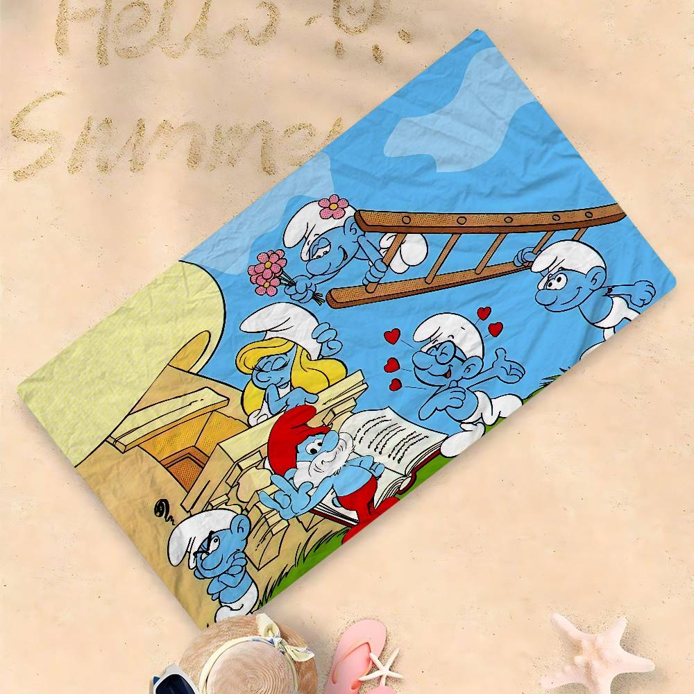 Cartoon Cute S-Smurfs Bath Towel Microfiber Soft Water Absorbing Breathable For Girl Kids Decorative Cartoon Beach Towel