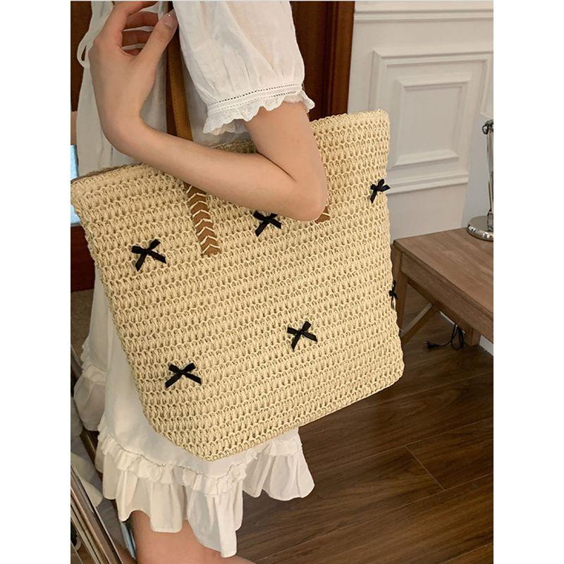 Zar Fenden Bow Vacation Beach Straw Bag Women 2025 New Large Capacity Shoulder Tote Bag