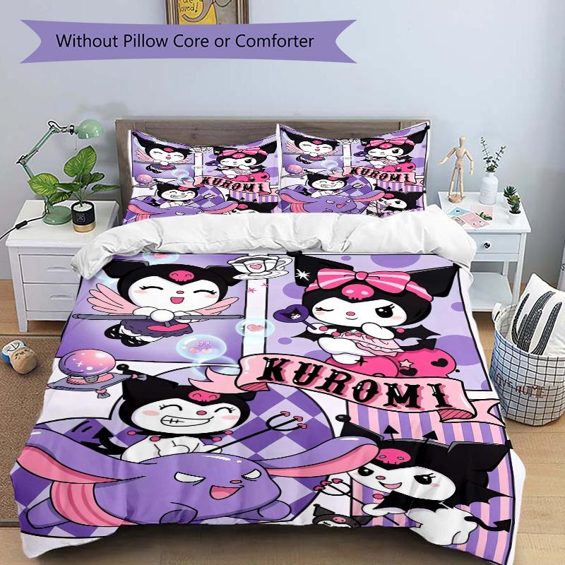 3pcs Kuromi Sanrio Printed Bedding Set, Soft and Comfortable Quilt Cover for Bedroom, Guest Room (Not Included).W053