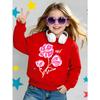 European sizes Girls' Soft Crewneck Sweatshirt, Pink Floral Pattern with Cute Print, Casual All-Match, Ideal Holiday Present