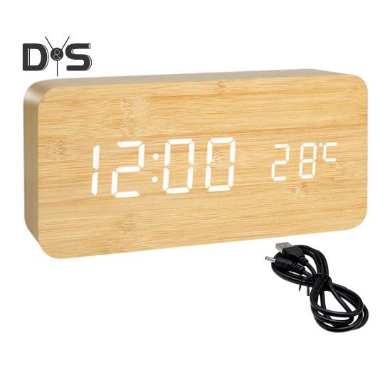 

Деревянный будильник с большим светодиодным экраном, легко читаемый, регулируемый цифровой будильник с функцией повтора и дисплеем температуры