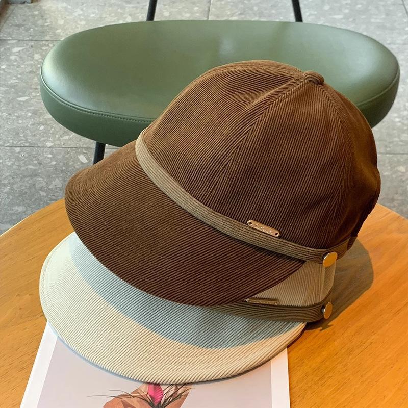 Women's Autumn and Winter Fashion Peaked Cap with Large Brim Small Face Fashionable Versatile  Foreign Style  Corduroy Hat with Hanging Earmuffs