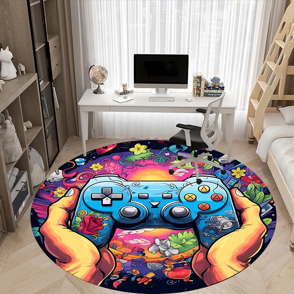 1pc Gamer Controller Office Round Area Rug, Under Office Chairs Bedroom Living Room Home Decor, Room Deco