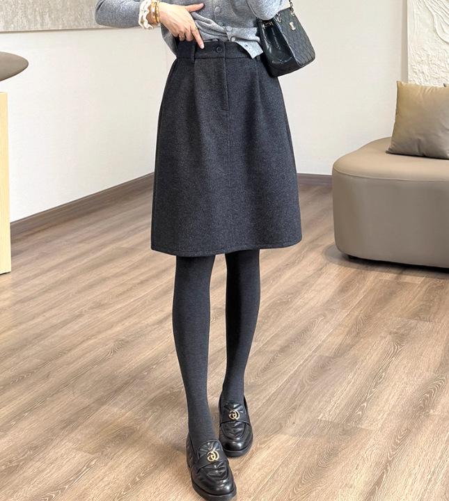 Women's Elegant A-line Wool Blend Skirt with Elastic Waist for Autumn/Winter