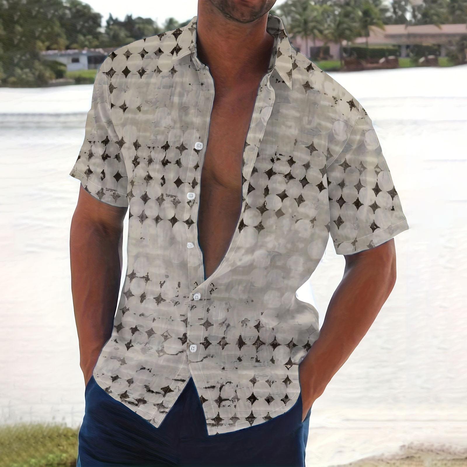 

Men s Summer New Loose Print Short Sleeve Shirt Cardigan Beach Shirt XXL