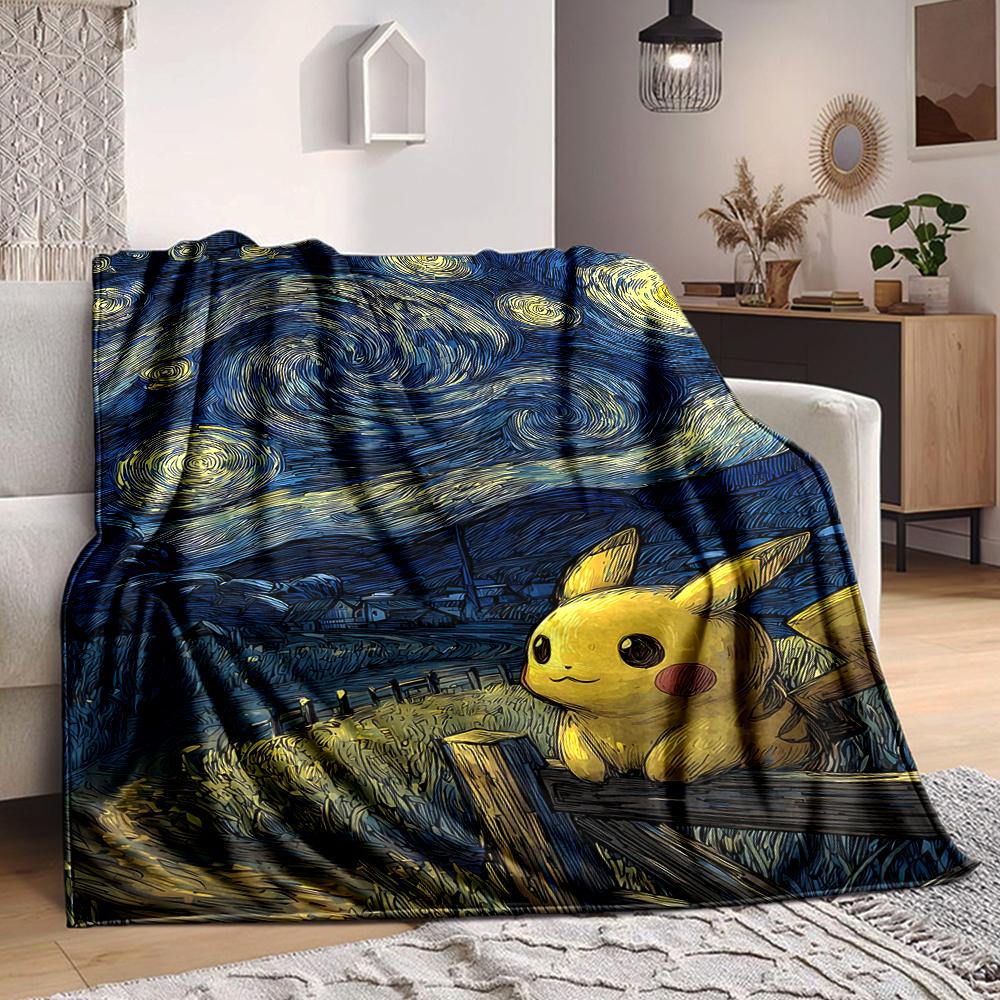 1Pc Pikachu Starry Sky Flannel Blanket, Soft And Comfortable, Casual Warm, Camping Travel, Christmas, Halloween Xmas Gift N1124