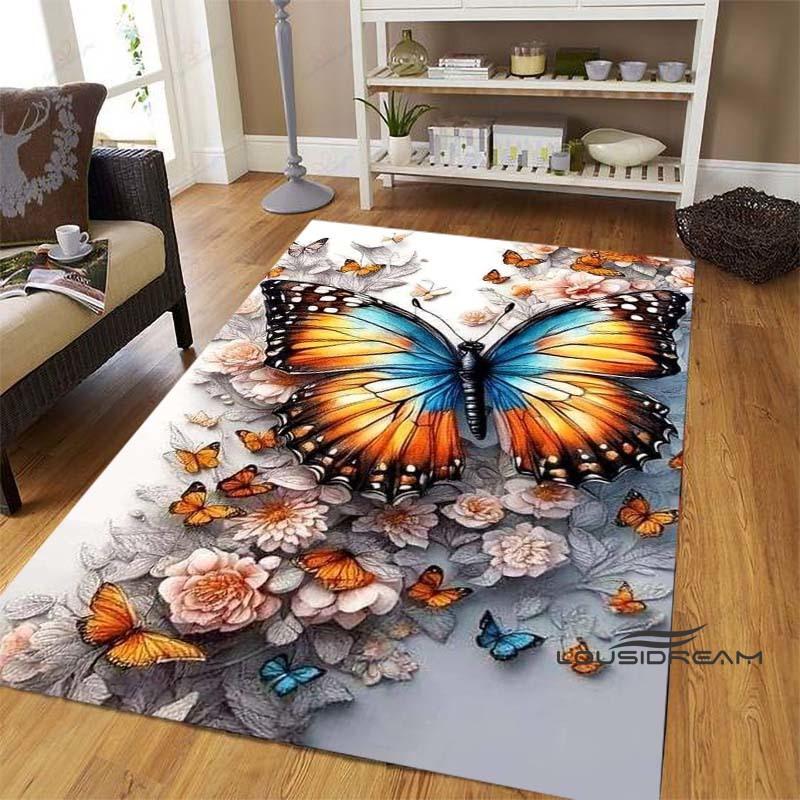 Dreamy Purple Butterfly Pattern Rugs for Living Room Bedroom Area Rugs Child Room Play Rug Cartoon 3D Printing Kids Game Mats001