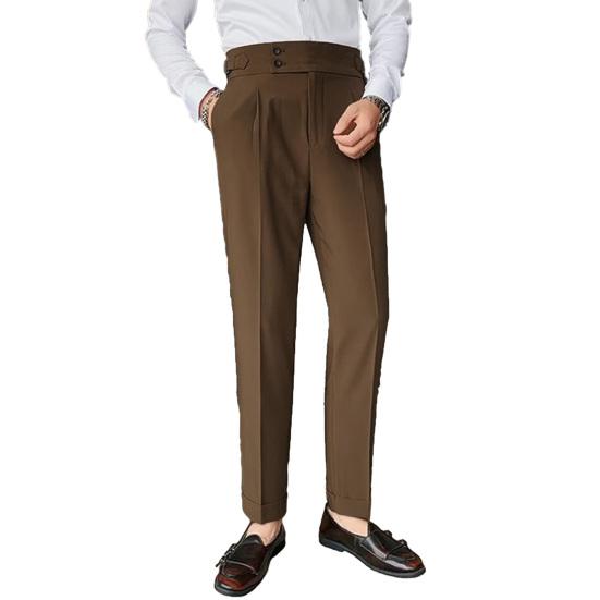 Pantalon de Costume pour Hommes Style d'affaires Formel Jambe Droite Coupe ajustée Couleur Unie Doux Taille Haute Poches Vintage Doux Respirant Pantalon de Bureau pour Hommes