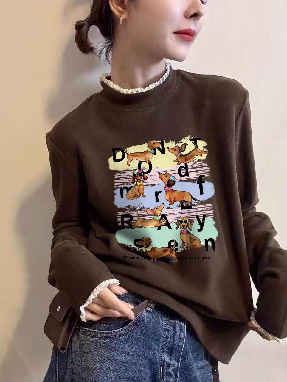 

Lace Collar Velvet Base Layer T-shirt, Women s Autumn/Winter 2025: Thick, Versatile, Half-High Collar Long Sleeve Ins Style XL кофейный