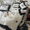 Korean Princess Style Kawaii Girl Black Bow Bedding Set Skin-friendly Soft Duvet Cover Set Bed Sheet Or Bed Skirt Pillowcases